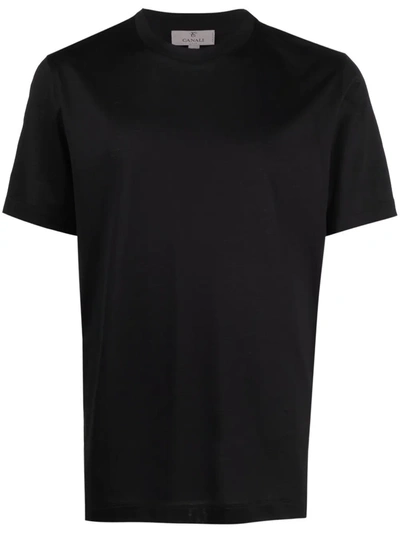 Canali Mock Neck Cotton T-shirt In Black