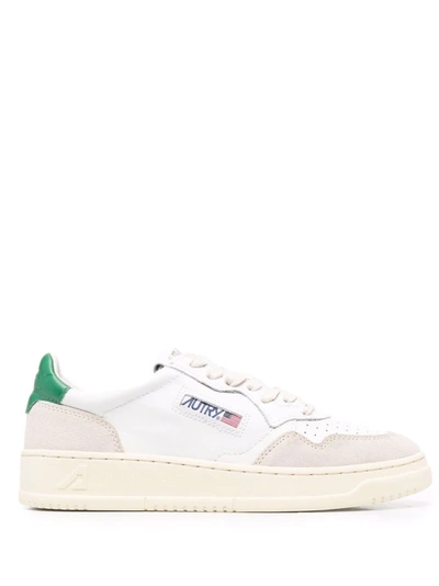 Autry White Suede Leather Medalist Green Sneakers In White Green