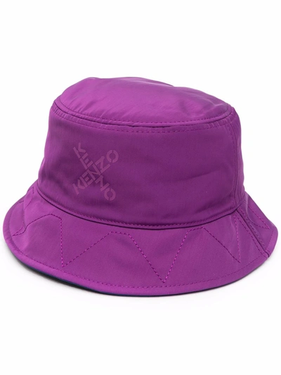 Kenzo Mens Purple Logo-print Reversible Shell Bucket Hat