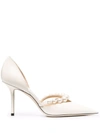 Jimmy Choo Aurelie 85 Faux Pearl-embellished Patent-leather Pumps In White