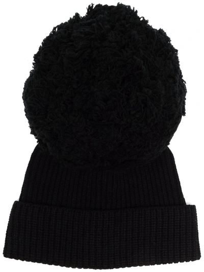 Alberta Ferretti Knitted Wool Beanie With Pom-pom In Black
