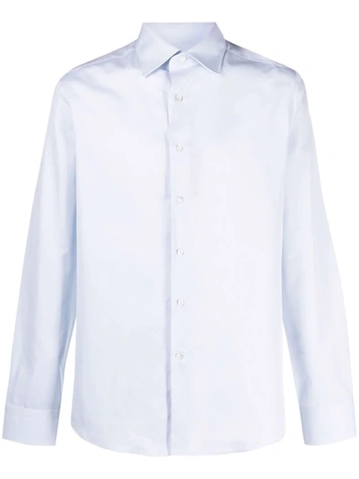 Canali Two-tone Longsleeved Cotton Shirt In 蓝色