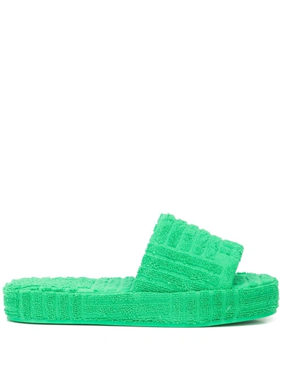 Bottega Veneta Textured Platform Slides In Grass