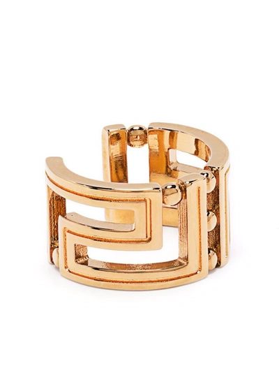 Versace Gold Tone Greca Ring In  Gold