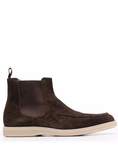 Santoni Ankle Boot Of Suede In Brown