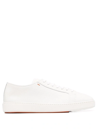 Santoni Grained-texture Low Top Sneakers In White