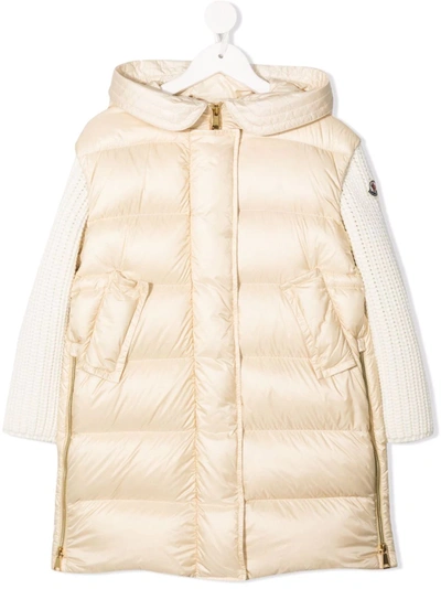Moncler Padded Body Ribbed-sleeve Long Coat In 中性色