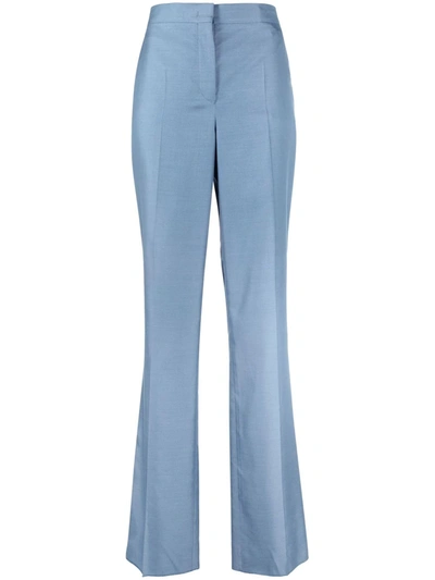 Ferragamo High-waisted Silk Trousers In Blue