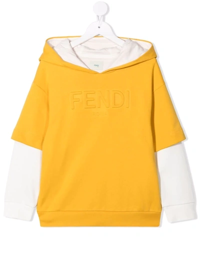 Fendi Kids' Embossed-logo Long-sleeve Hoodie In Yellow