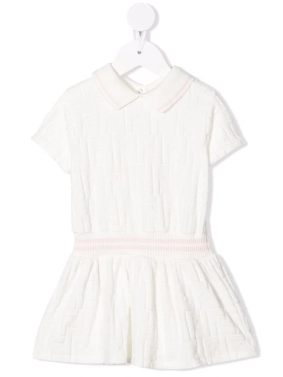 Fendi Babies' Ff-motif Flared Dress In 白色
