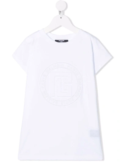 Balmain Logo-embossed T-shirt Dress In 白色