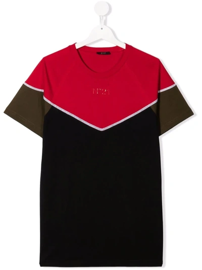 N°21 Teen Colour-block Cotton T-shirt In Black