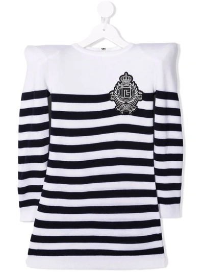 Balmain Teen Padded-shoulder Striped Jumper In White