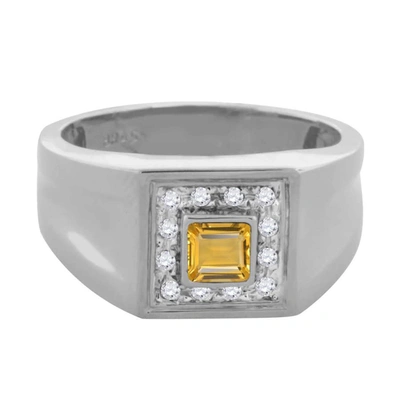Maulijewels 0.25 Carat 4mm Square Citrine Gemstone With 0.12 Carat Round Natural Diamond Halo Ring For Men Craft In Gold Tone,white,yellow