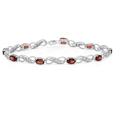 Dazzling Rock Dazzlingrock Collection Real Oval Cut Garnet & Round Cut White Diamond Ladies Infinity Link Tennis B In Silver Tone,white