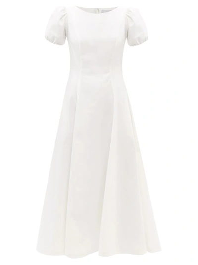Luisa Beccaria Puff-sleeve Cotton-blend Crepe Midi Dress In White