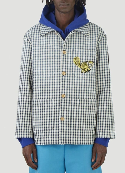 Gucci Navy & White Freya Hartas Edition Gingham Jacket In Milk,blue