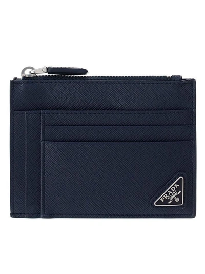 Prada Triangle Logo Zipped Cardholder In Navy