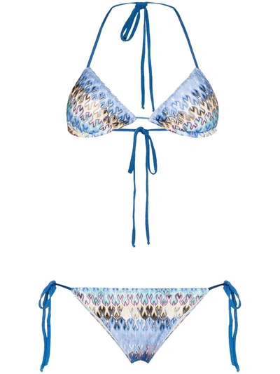 Missoni Mare Crochet-knit Halterneck Triangle Bikini In Light Blue