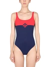 TORY BURCH TORY BURCH COLOR BLOCKED LOGO SWIMSUIT