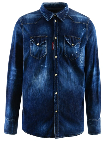 Dsquared2 Blue Denim Shirt In Grey