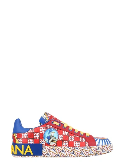 Dolce & Gabbana Checked Leather Low-top Sneakers In Multicolor