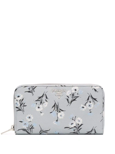 Prada Floral-print Continental Wallet In Leather Brown