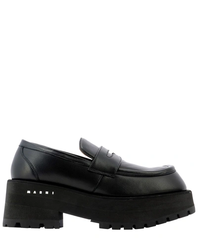 Marni Leather Platform Loafers In Nero