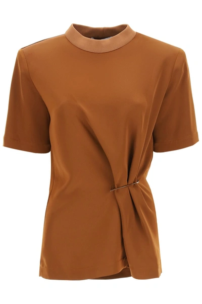 Attico Draped Double Satin T-shirt In Brown