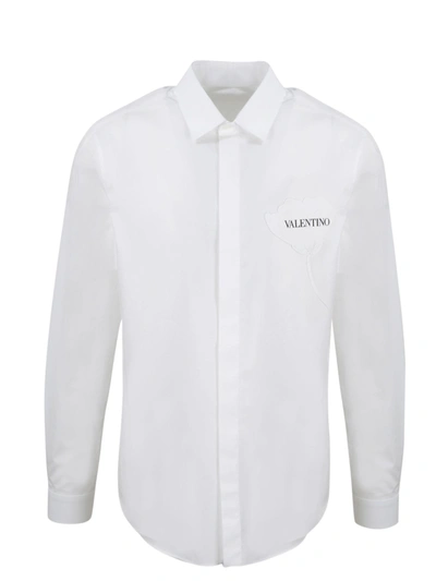 Valentino Garden Floral Embroidered Cotton Shirt In White