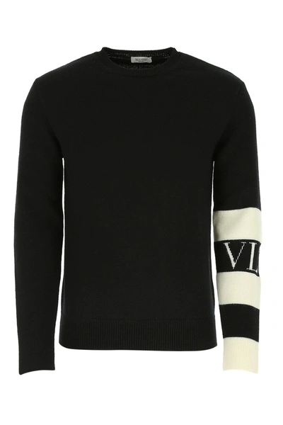 Valentino Stripe-detail Wool Jumper In Black