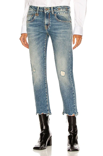 R13 Boy Straight Mid-rise Distressed Stretch Crop Jeans In Denim