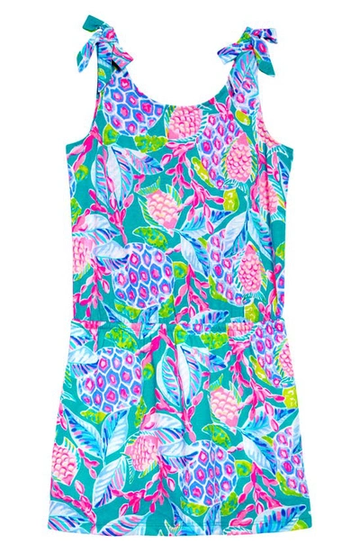Lilly Pulitzerr Kids' Sundari Romper In Maldives Green Turtle Wave