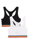 Treasure & Bond Kids' 2-pack Racerback Sports Bras In White- Black Pack