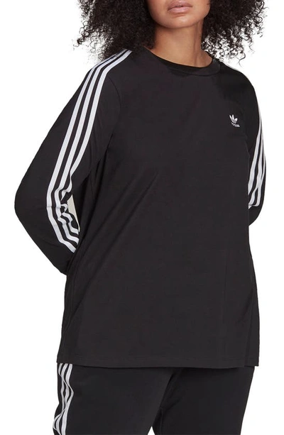 Adidas Originals Plus Adicolor Three Stripe Long Sleeve T-shirt In Black