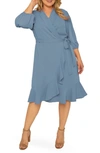 Standards & Practices Double Georgette Ruffles Wrap Midi Dress In Slate