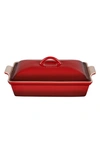 Le Creuset 4-quart Heritage Stoneware Covered Rectangular Casserole In Cherry