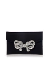 Judith Leiber Crystal Bow Satin Envelope Clutch Bag In Silver Black