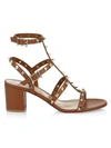 Valentino Garavani Rockstud Leather Cage Sandals In Cognac