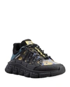 Versace Trigreca Medusa Renaissance-print Sneakers In Black Lapis Multi