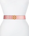 Tory Burch Reversible 1.5" Leather Logo Belt In Gray Heron Pobla