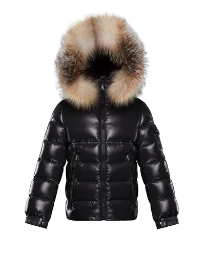 Moncler Kids' Boy's Byron Quilted Fur Hooded Jacket In 999 Black