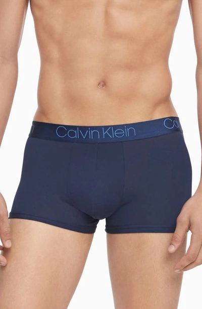 Calvin Klein Ultrasoft Stretch Modal Trunks In Blue Shadow/ White