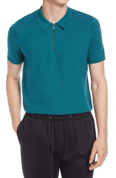 Open Edit Zip Polo Sweater In Teal Pacific