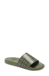 Burberry Furley Vintage-check Rubber Slides In Military Green Ip Ch