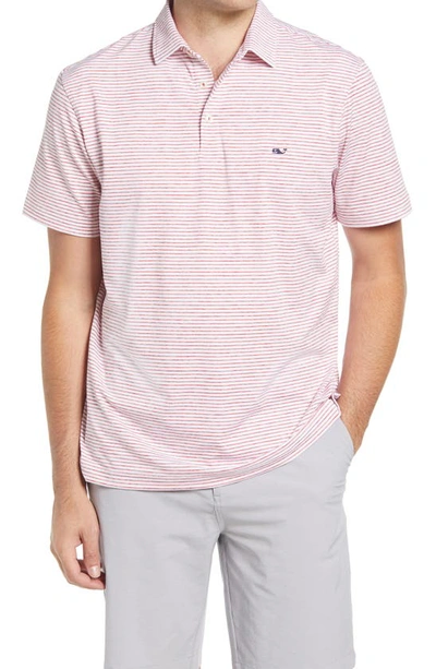 Vineyard Vines Stripe Sankaty Short Sleeve Performance Polo In Resort Red