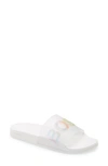 Hugo Boss White & Multicolor Bay Slides In Open White/ Multi