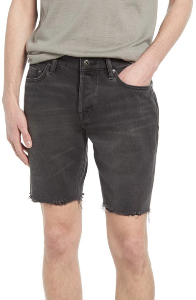 Allsaints Switch Raw Hem Denim Shorts In Washed Black