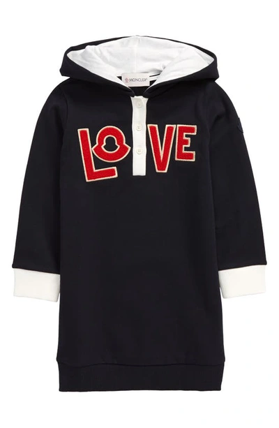 Moncler Kids' Love Appliqué Jersey Hoodie Dress In Navy