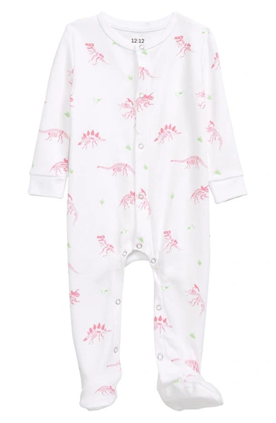 Infant Babies' 1212 The Nightly Fitted One-piece Pyjamas In Hot Pink Dinos